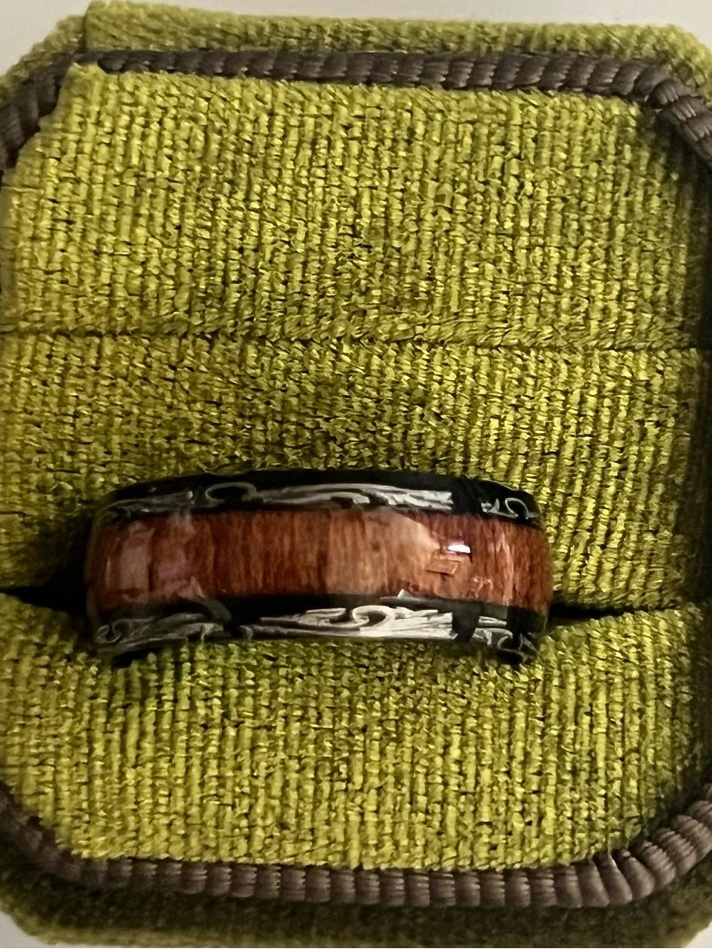 Titanium Steel Wood Finish Black Trim Polished Finish 4mm Unisex Band Size 9